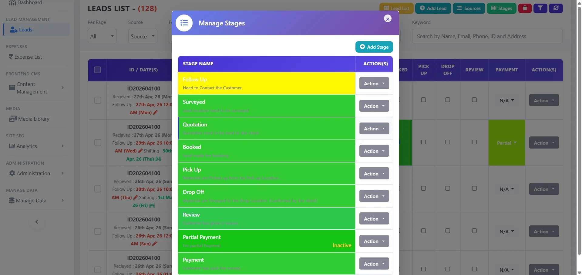 Fully customizable workflow stages and statuses