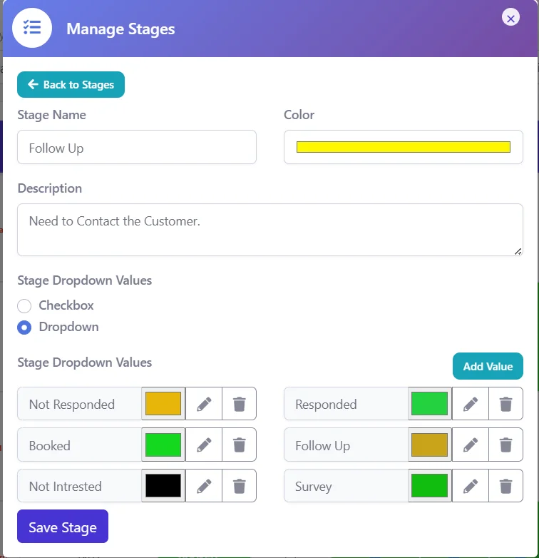 Manage (add/edit) Dynamic Stages