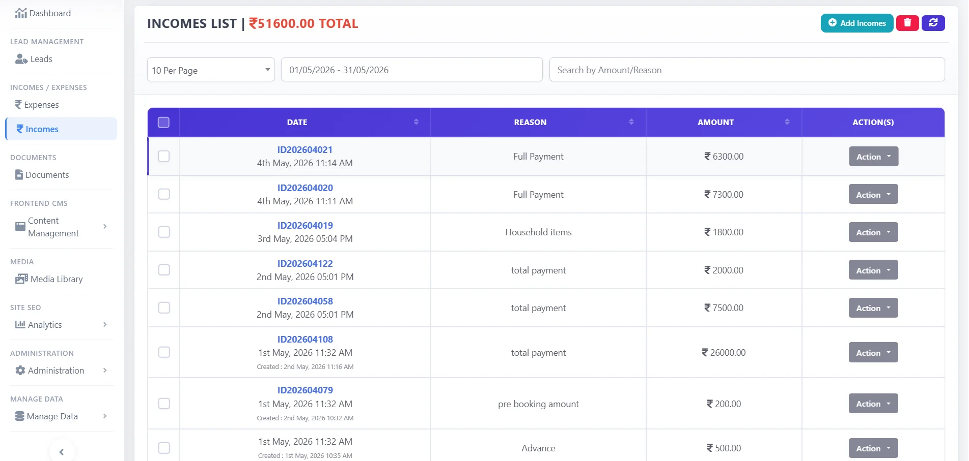 Income Listing
