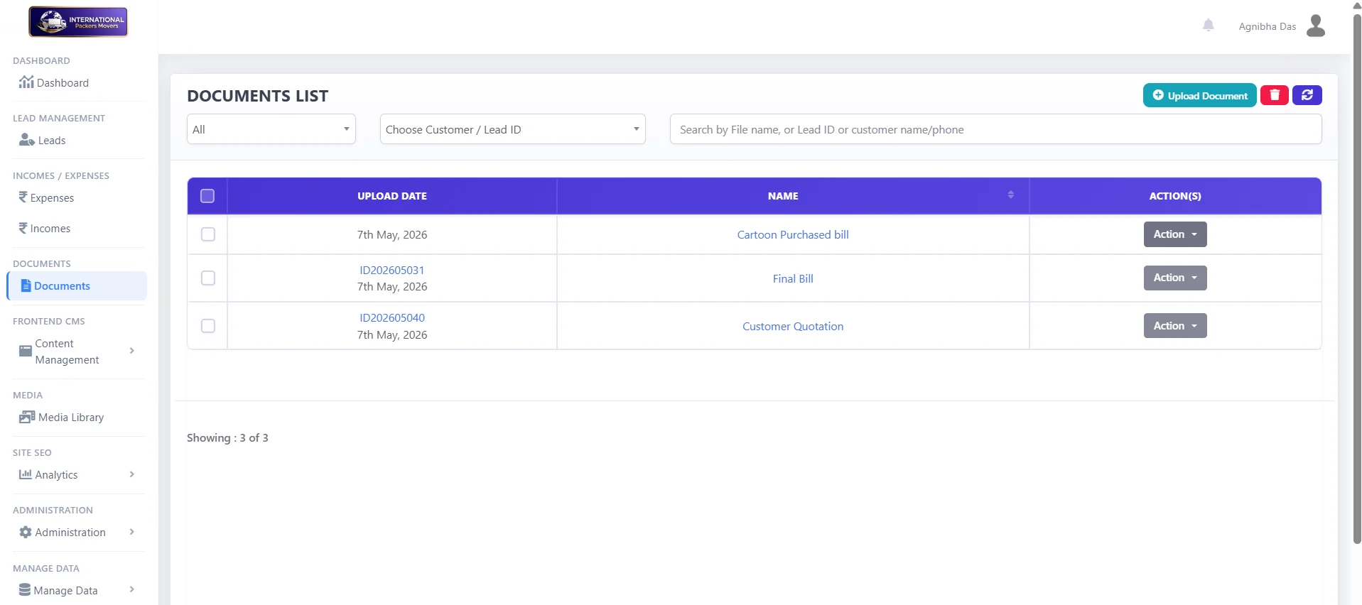 Document Listing with filters