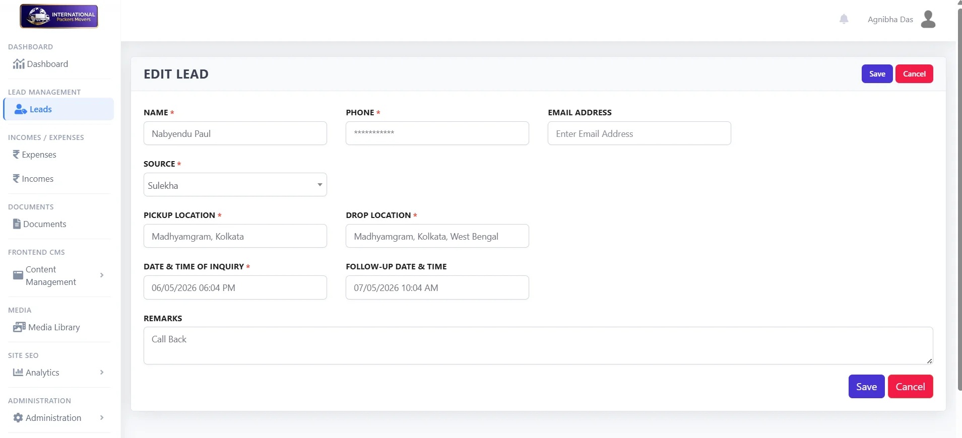 Lead Manage Form